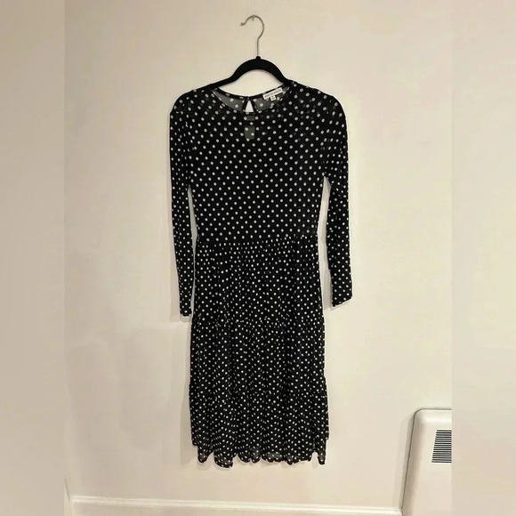 SPIRIT OF GRACE mesh polka dot tiered midi long sleeve dress S Ivy city co - Picture 2 of 9